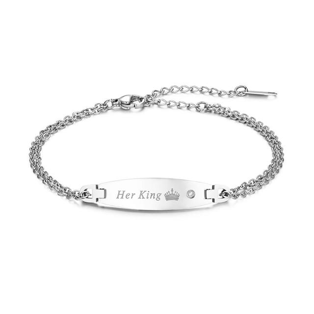 Couples No Fade Stainless Steel Promise ID His Queen Her King Bracelets
