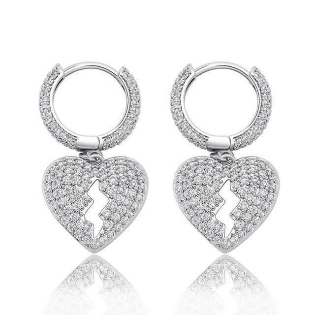 Ladies 16mm Heart Breaker Hip Hop Iced Bling Earrings