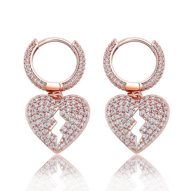 Ladies 16mm Heart Breaker Hip Hop Iced Bling Earrings