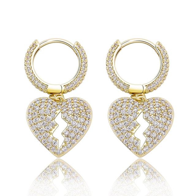 Ladies 16mm Heart Breaker Hip Hop Iced Bling Earrings