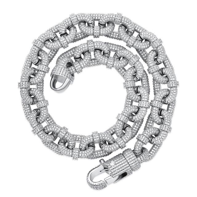 Mens Hip Hop Iced Micro Pave Carabiner Clip 5A Stone Chain Necklace