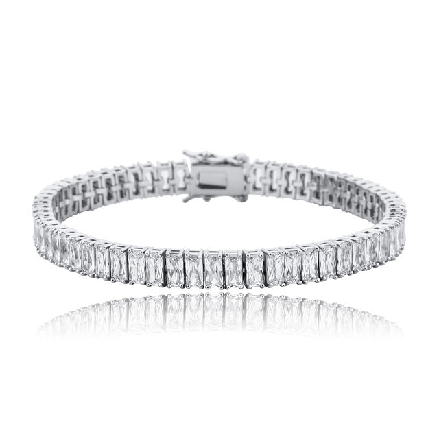 New Ice 8mm Gold Silver Pink Stone Gold Baguette Iced Link Tennis Bracelet