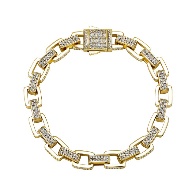 Mens Hip Hop 8mm Flooded Ice Box Link Micro Pave Bling Bracelets