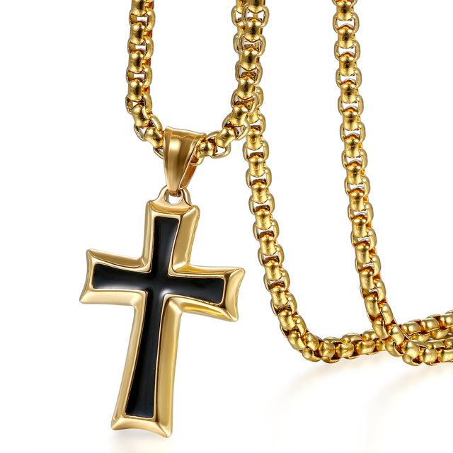 Mens Hip Hop Enameled No Fade Stainless Steel Casual Cross Pendant chain Necklace