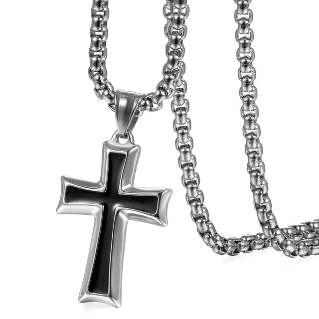 Mens Hip Hop Enameled No Fade Stainless Steel Casual Cross Pendant chain Necklace
