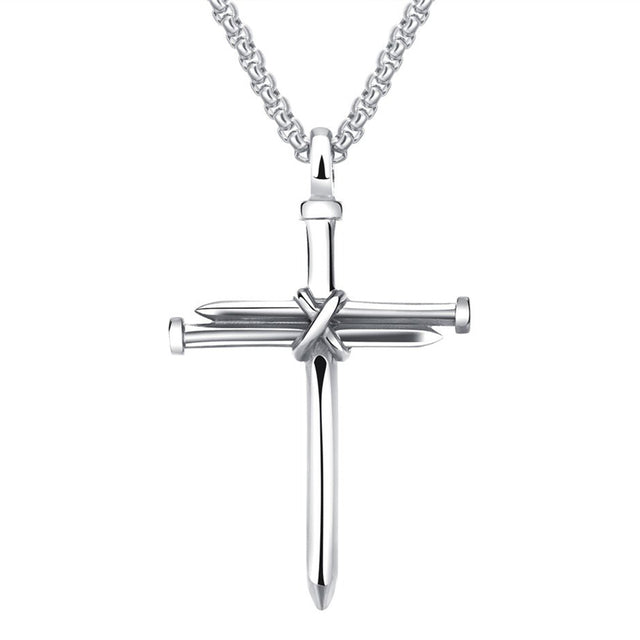 Mens No Fade Stainless Steel Jesus Nail Cross Pendant Chain Necklace