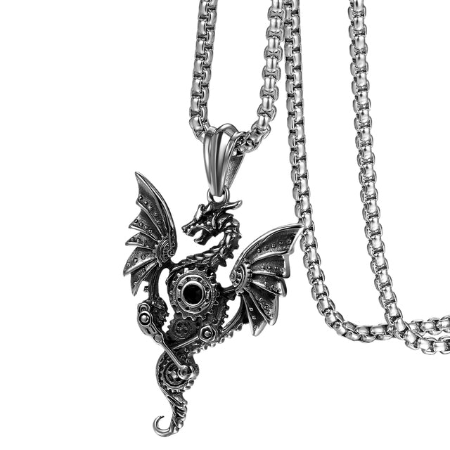 Mens No Fade Stainless Steel Dragon Skull Heat All Seeing Eye Pendant Chain Necklaces