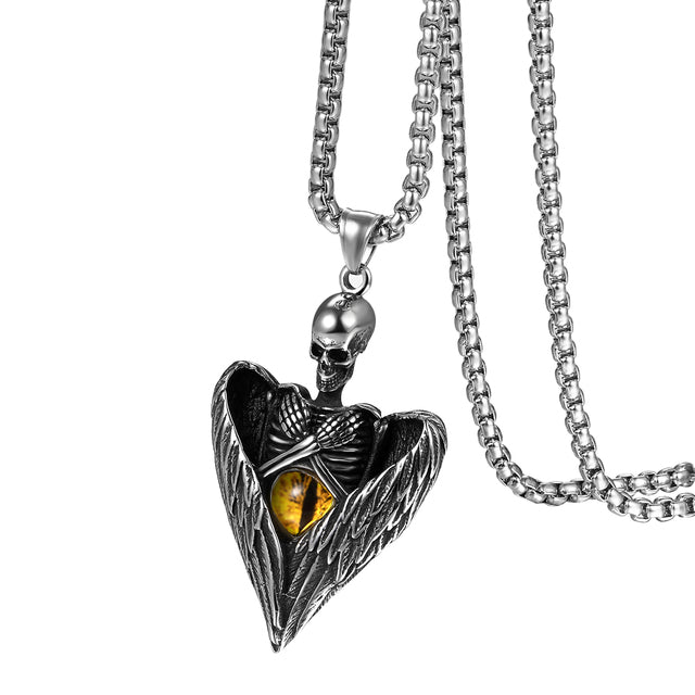 Mens No Fade Stainless Steel Dragon Skull Heat All Seeing Eye Pendant Chain Necklaces