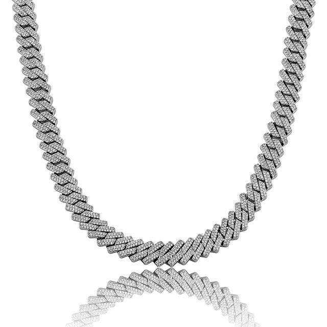 Mens Iced Beautiful Prong Set Blue White Stone Hip Hop Cuban Link Chain Necklace