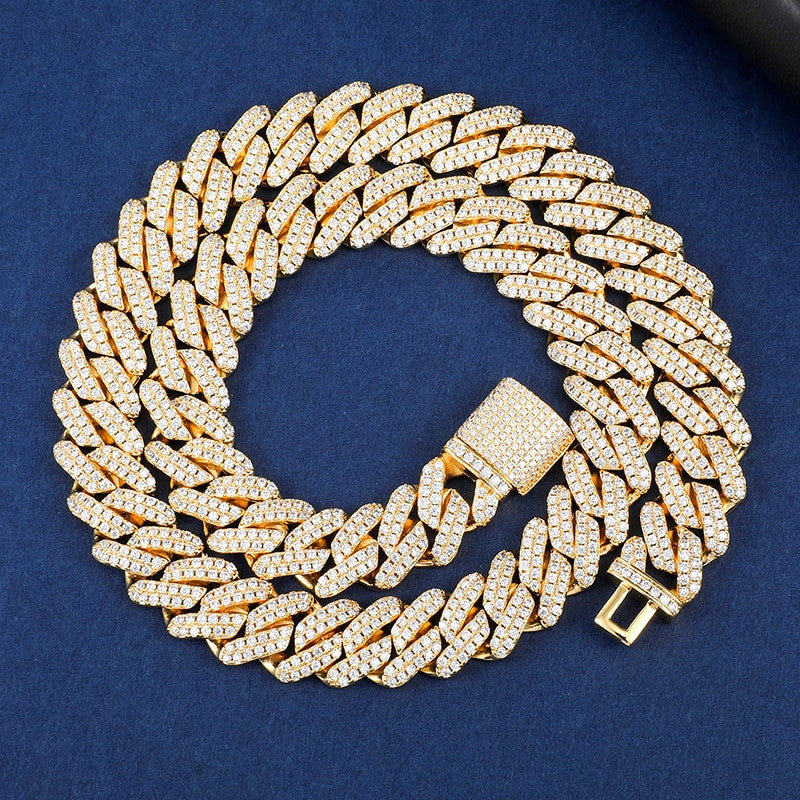 18k Gold AAA Micro Pave 4 Prong Box Clasp Miami Cuban Tight Link Chain Necklace