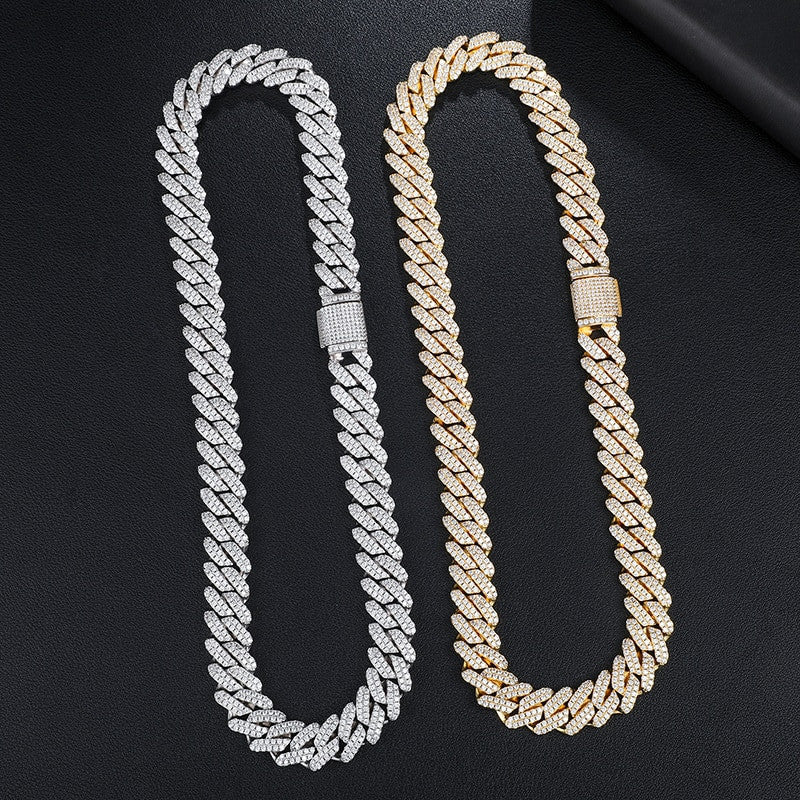 18k Gold AAA Micro Pave 4 Prong Box Clasp Miami Cuban Tight Link Chain Necklace
