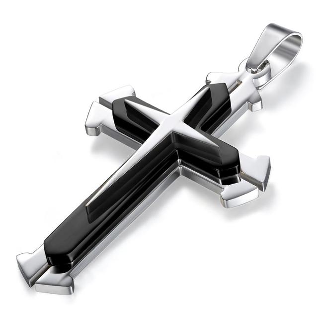 Mens Multi Layer No Fade Stainless Steel Hip Hop Cross pendant Chain Necklace