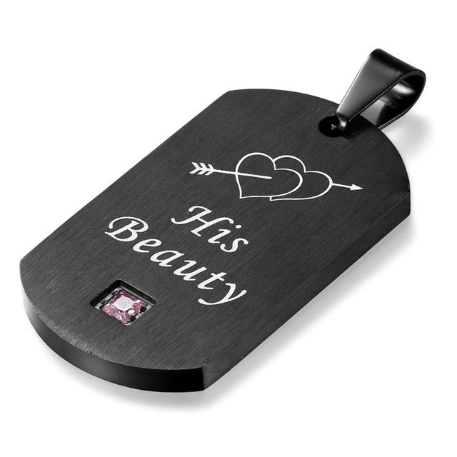 His Beauty Her Beast Mens Womens Couples Heart Crown Pendant Chain Necklace