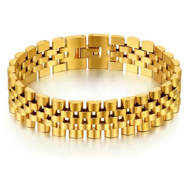 Mens No Fade Stainless Steel Gold Silver Rose Watch Band Classic Bracelets