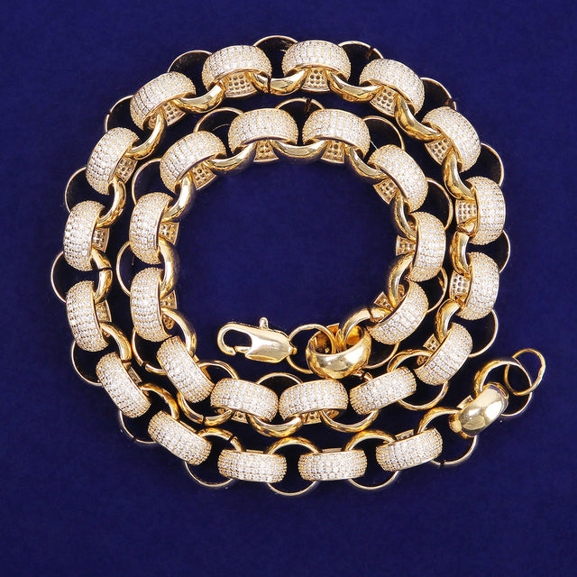 24k Gold Silver Mens Flooded Ice 10mm Rolo Link Hip Hop Chain Necklace