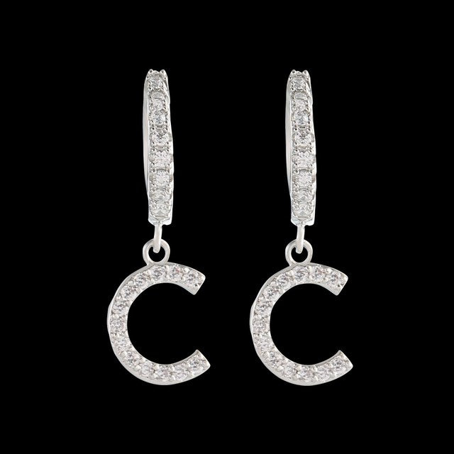 Iced Street Wear Fashion Initial Huggie Drop Bling Earrings