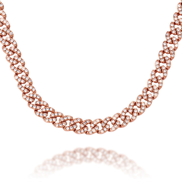 8mm 925 Solid Sterling Silver Genuine Lab Diamond Miami Cuban Link Chain Necklace