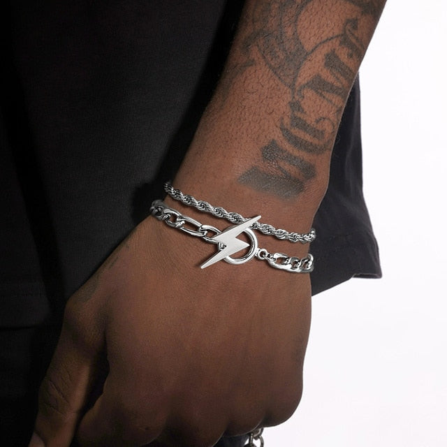 Classic Cuban Rope Link One Two Three Piece Gold Silver No Fade Stainless Steel Bracelet Sets