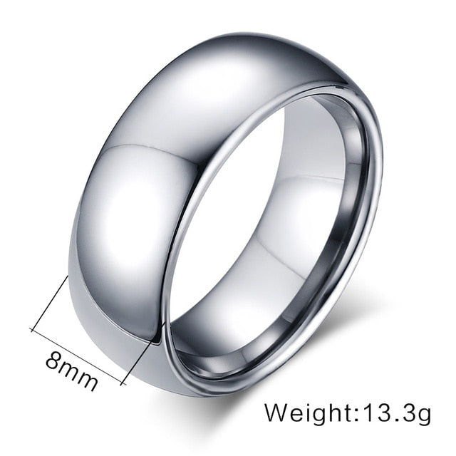 Mens Classic Band Style Smooth Hand Polished Tungsten 8mm Rings