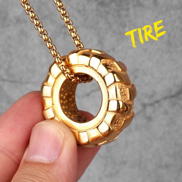 Mens No Fade Stainless Steel Tractor Tire Fitness Gym Gold Silver Chain Pendant Chain