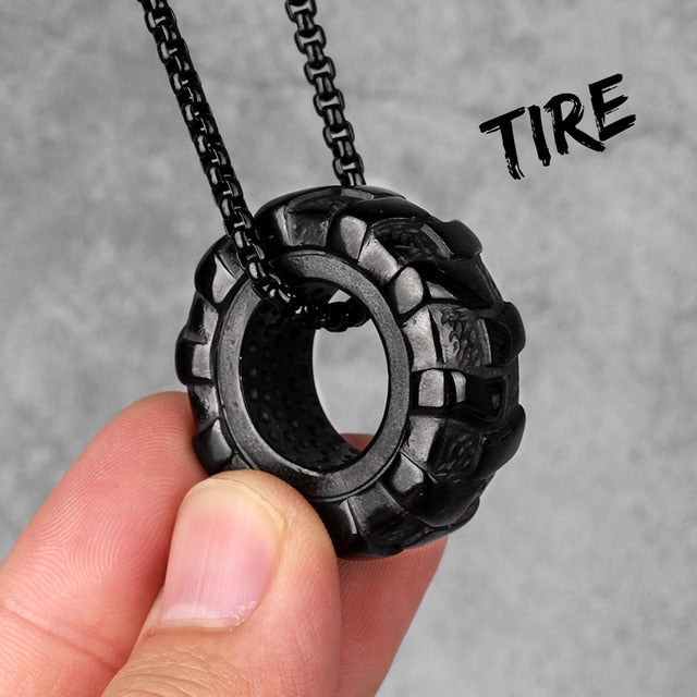 Mens No Fade Stainless Steel Tractor Tire Fitness Gym Gold Silver Chain Pendant Chain