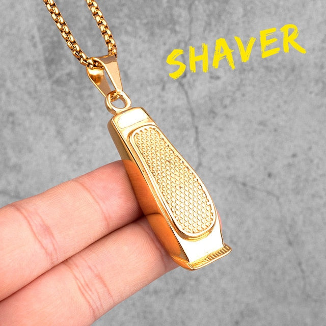 14k Gold Black Silver over No Fade Stainless Steel Barber Clippers Shaver Pendant Chains