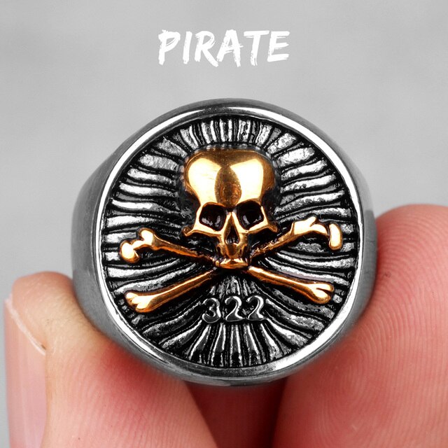 Skull and Bones Brotherhood of Death No Fade Stainless Steel Bling Rings