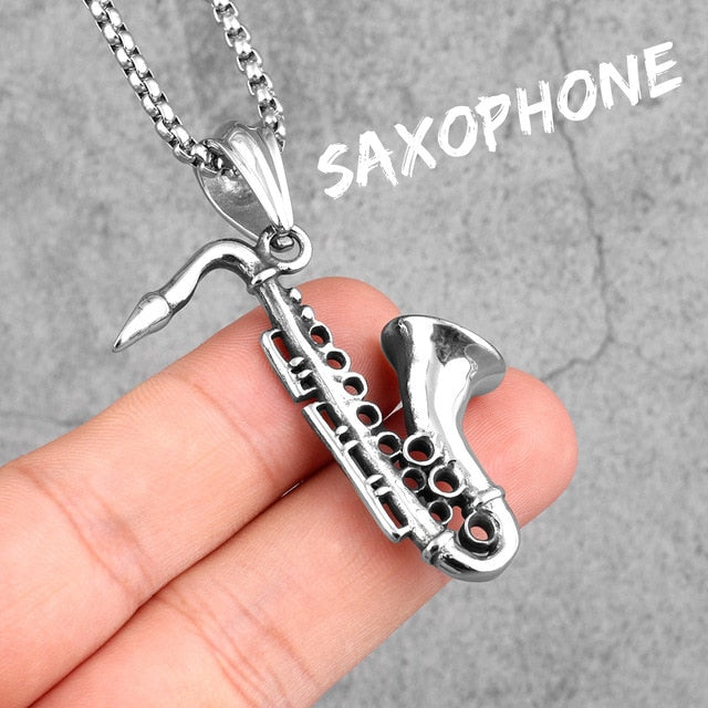 Saxophone | 14k Gold Silver Over No Fade Stainless Steel Slick Musician Pendant