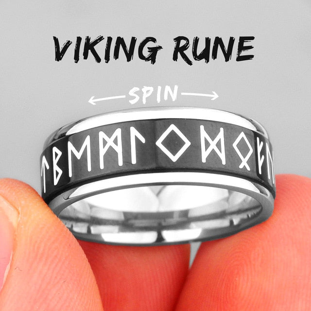 Mens No Fade Stainless Steel Luminous Nordic Viking Rotating Rings