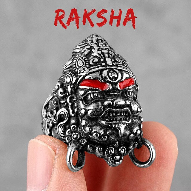 Mens No Fade Stainless Steel Tibetan Buddhism Raksha Buddha Jewelry Rings