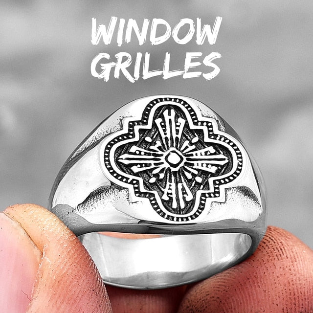 Mens No Fade Stainless Steel Catholic Church Window Grilles Spiritual Rings