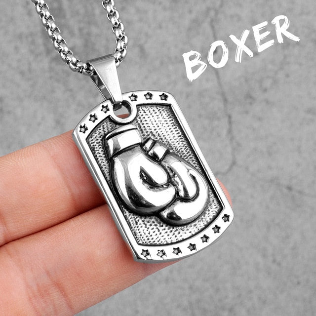 Mens 14k Gold Silver No Fade Stainless Steel Golden Glove Boxing Pendant Chain