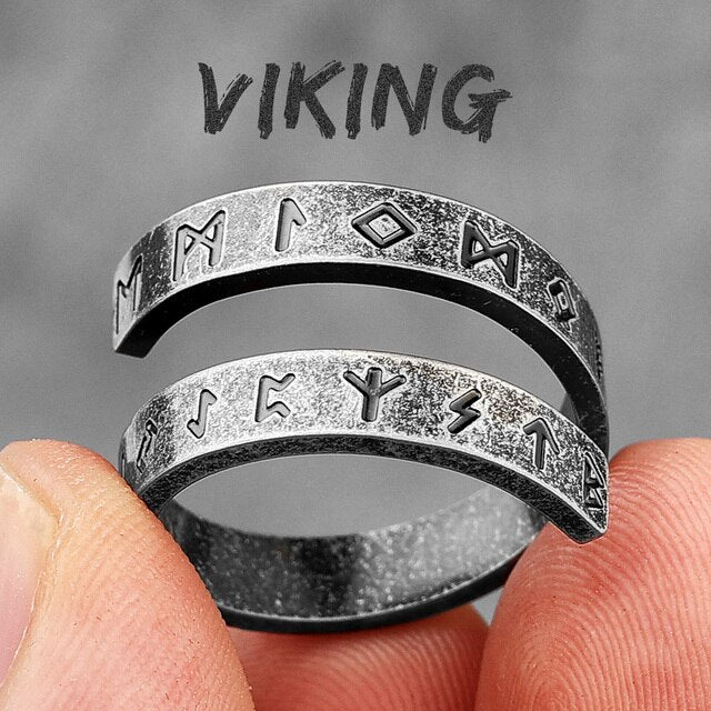 Stainless Steel Viking Ancient Text Characters Vintage Rings