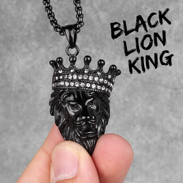 Mens 14k Gold Black Hematite No Fade Stainless Steel Lion King Hip Hop Pendant