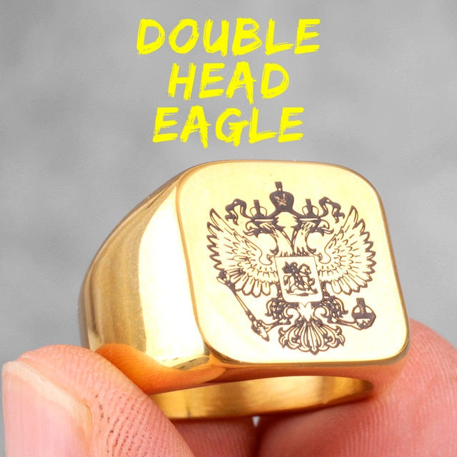 Mens 14k Gold Silver Black Stainless Steel National Emblem Street Wear Rings