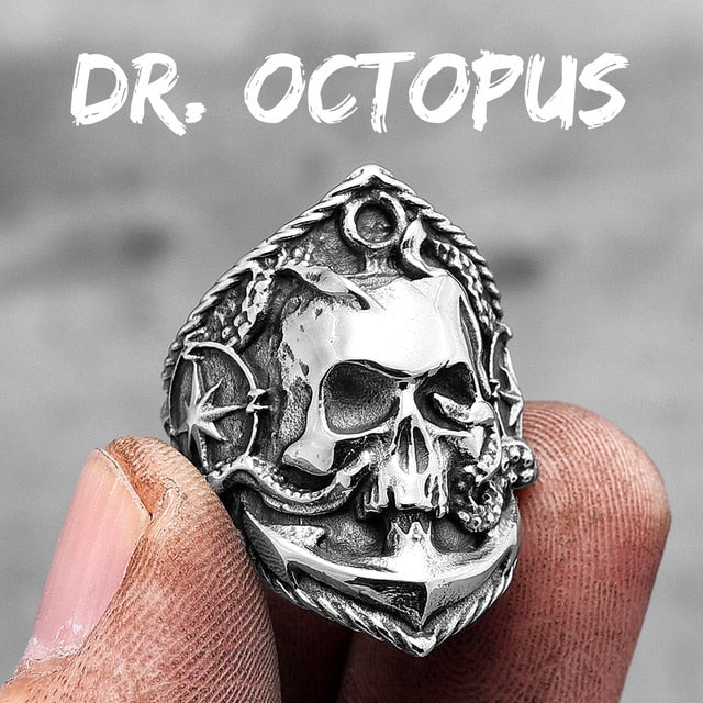 Mens Stainless Steel Dr Octopus Pirate Ghost Skull Anchor Street Wear Rings