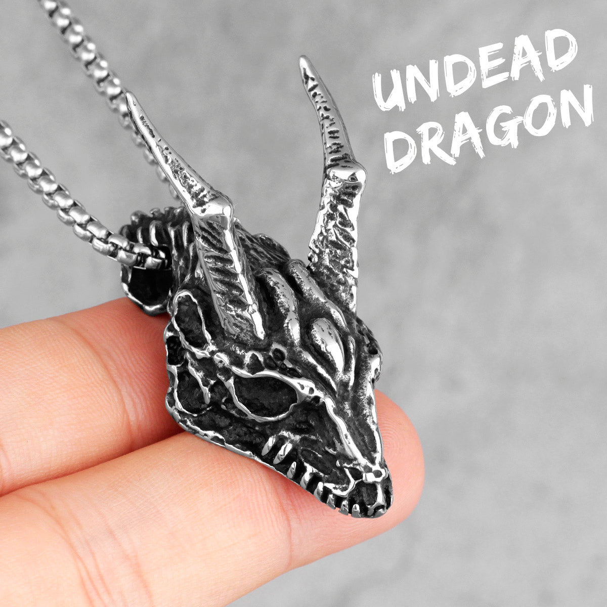 Stainless Steel No Fade Undead Dragon Mens Fashion Street Wear Chain Necklace