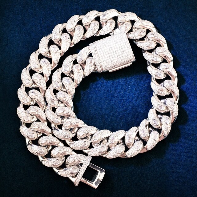 Mens 20mm Clear Gemstone Tattoo Tears Hip Hop Cuban Link Blinged Out Chain Necklace