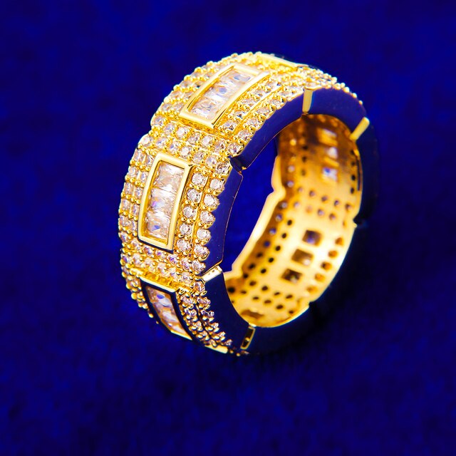 Ice King | Mens 24k 925 Silver Rose Gold Thick Baguette Blinged Out Rings