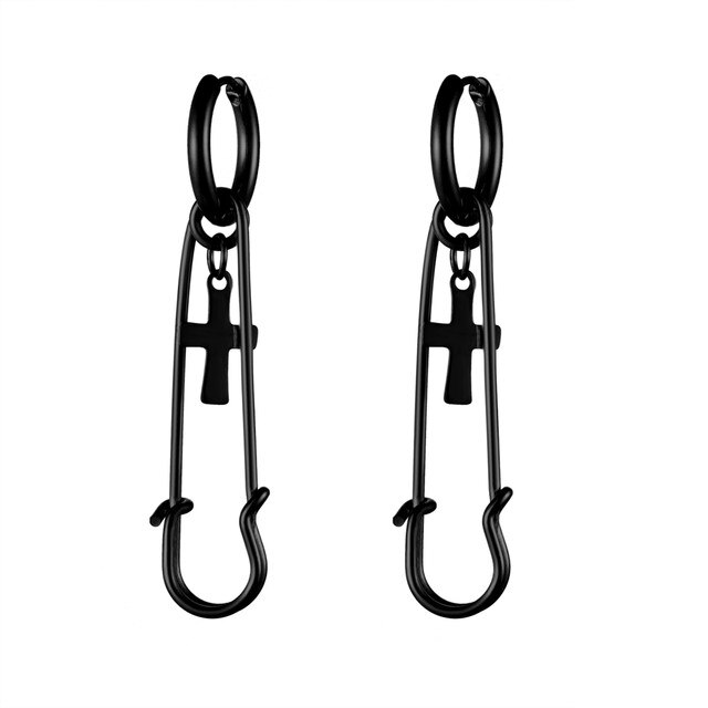 No Fade Stainless Steel Cross Pin Hip Hop Punk 14k 925 Black Earrings