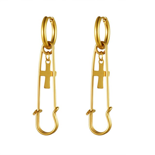 No Fade Stainless Steel Cross Pin Hip Hop Punk 14k 925 Black Earrings