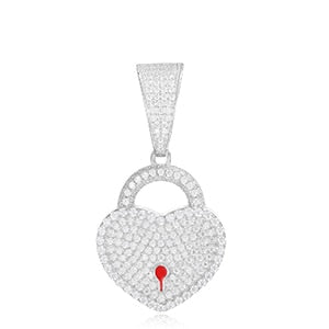 Genuine VVS Lab Diamond Heart On Lock 925 Sterling Silver Necklace Pendant