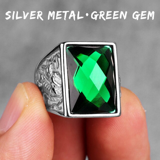 Mens Gemstone Phoenix Dragon No Fade 14k Gold Over Stainless Steel Street Wear Bling Rings