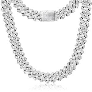 Mens VVS Simulate Diamond 3 Row Solid 925 Sterling Silver Miami Cuban Link Bracelet Chain Necklace