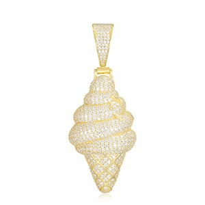 925 Solid Sterling Silver VVS Genuine Lab Diamond Ice Cream Cone Hip Hop Pendant Necklace