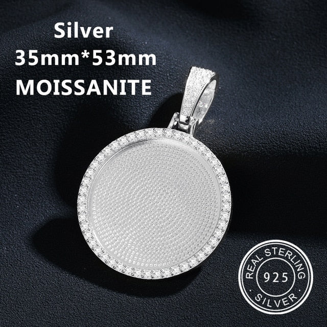 Custom 925 Solid VVS Lab Diamond Round Memory Photo Medallion Hip Hop Pendant Necklaces