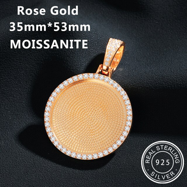 Custom 925 Solid VVS Lab Diamond Round Memory Photo Medallion Hip Hop Pendant Necklaces