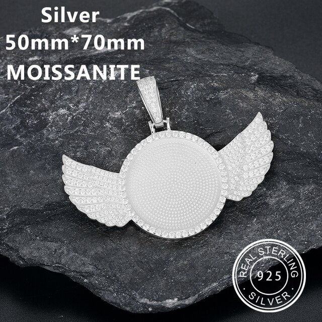 Custom 925 Solid VVS Lab Diamond Round Memory Photo Medallion Hip Hop Pendant Necklaces