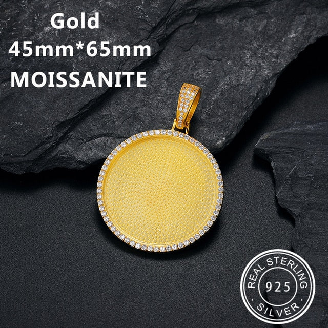 Custom 925 Solid VVS Lab Diamond Round Memory Photo Medallion Hip Hop Pendant Necklaces