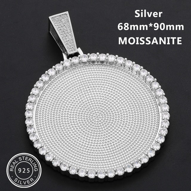 Custom 925 Solid VVS Lab Diamond Round Memory Photo Medallion Hip Hop Pendant Necklaces
